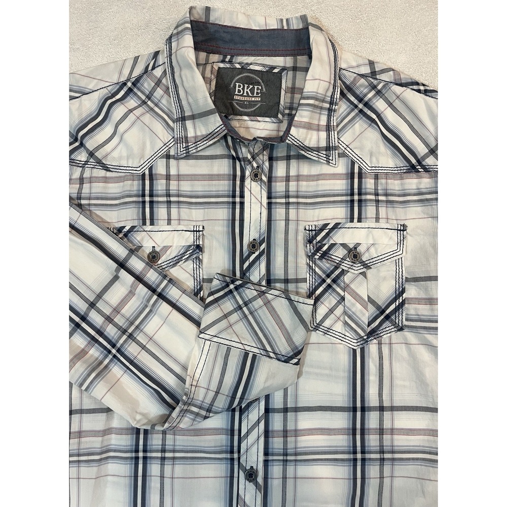 BKE‎ Shirt Mens XL Standard Fit Plaid Long Sleeve Western Flap Pockets Rodeo